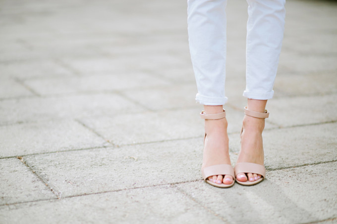 Heather of Pink Peonies in the Izzy Sandals