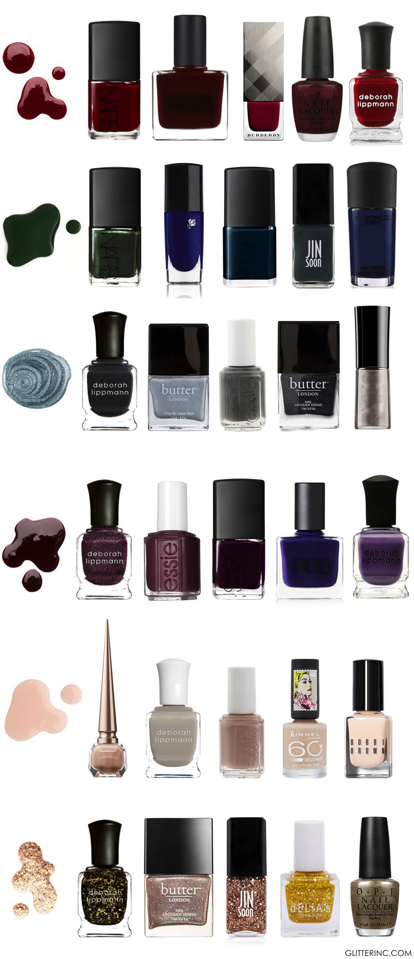 Looking to update your fall + winter wardrobe with an inexpensive and yet still totally glamorous pop of color? Say hello to the very best nail polish colors for the cooler seasons ahead! Click through for the details. #nailpolish #fallnailpolish #winternailpolish #nailpolishguide #falltrends #wintertrends | glitterinc.com | @glitterinc