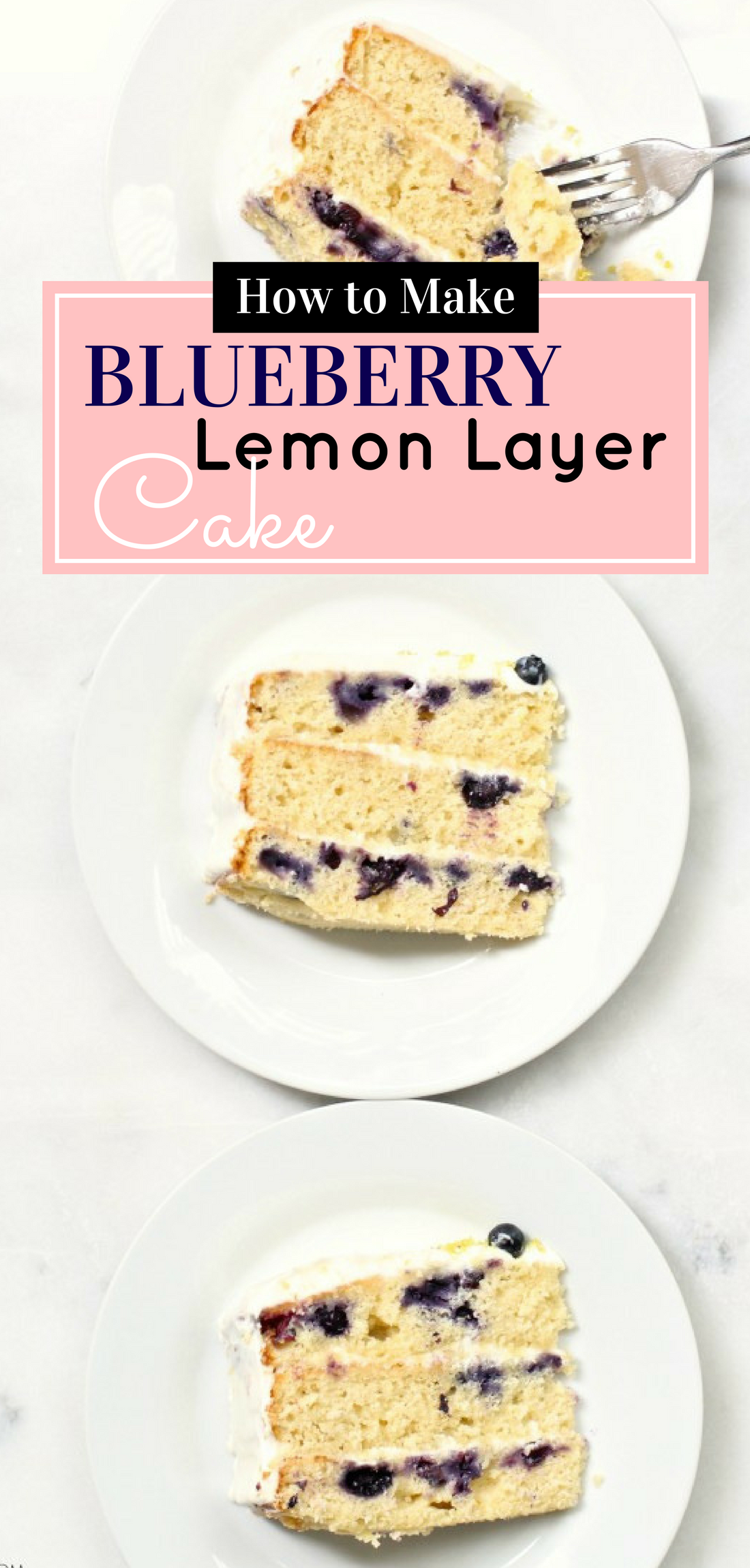 Three layers of moist, lemony cake, speckled with bursting blueberries, and spread with a melt-in-your-mouth icing. A ridiculously decadent cake that tastes light and summery all at the same time. Click through for the recipe. | glitterinc.com | @glitterinc