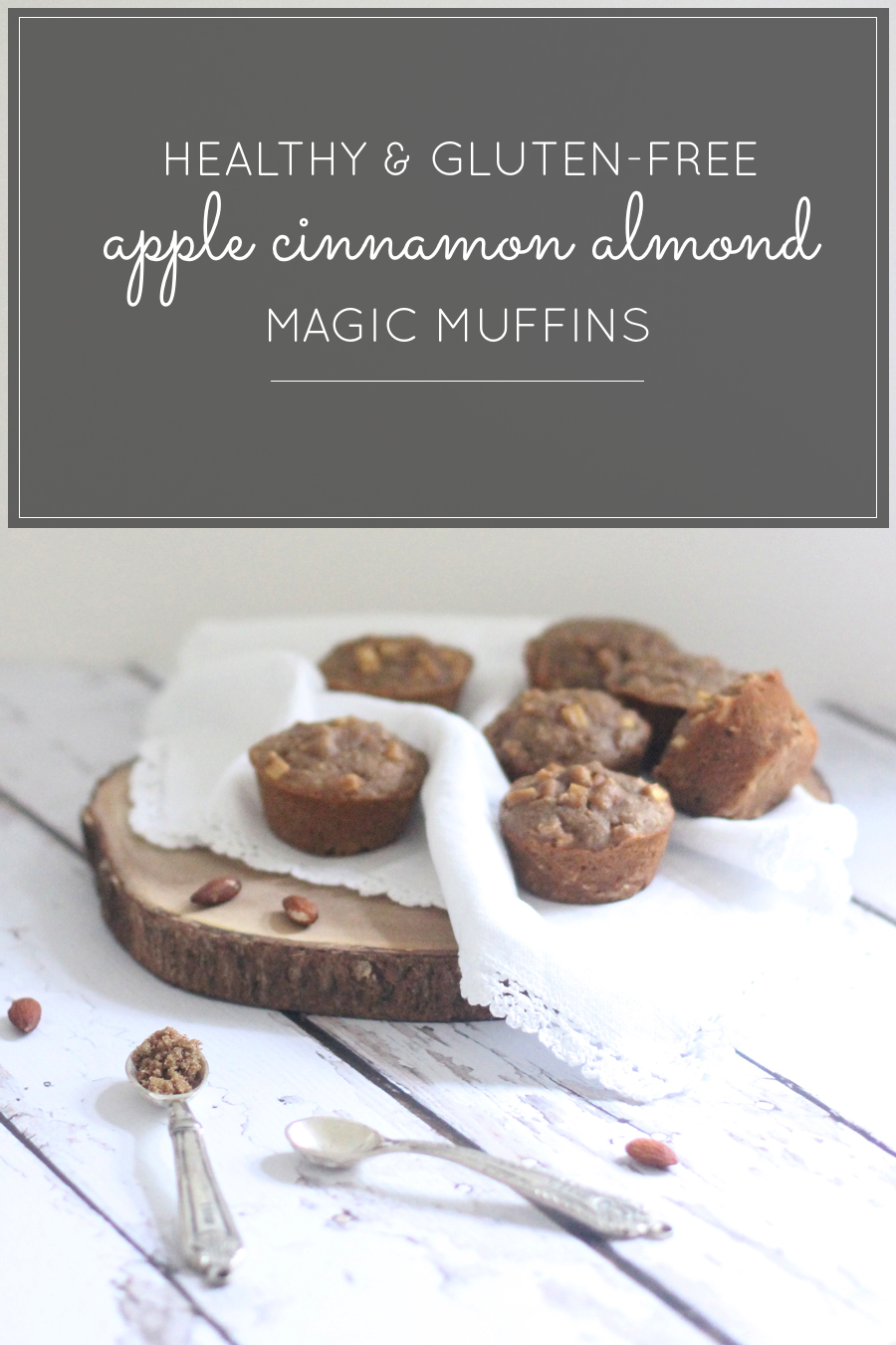 Healthy Gluten-Free Apple Cinnamon Almond Muffins; dairy-free, gluten-free, oil-free, and happen to taste amazing. For some crazy recipe science reason, these healthy muffins come out magically moist, cakey, and delicious.
