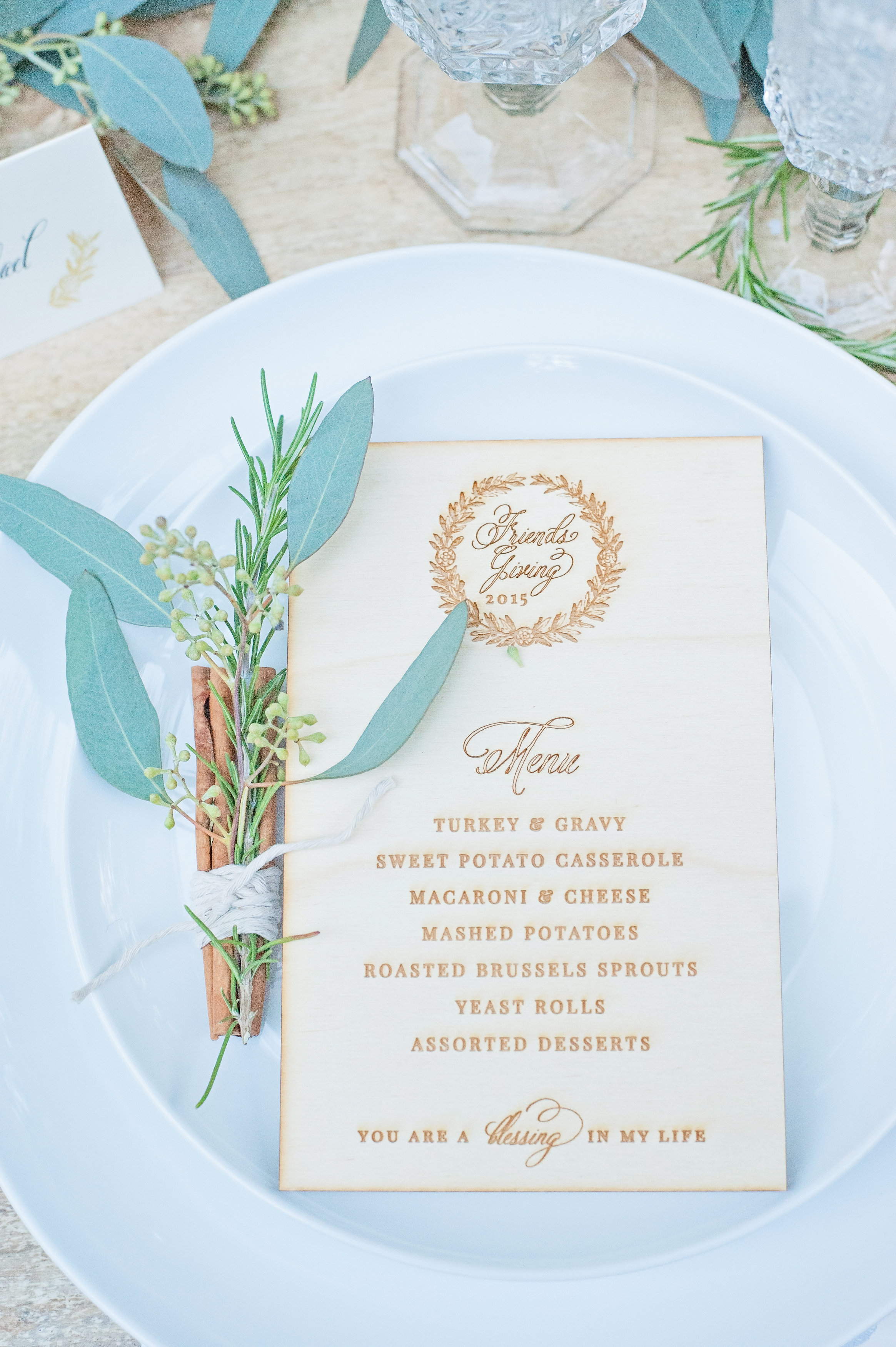 Lush Outdoor Thanksgiving (Friendsgiving) Dinner Party - Wood Menu and Cinnamon, Rosemary Bundle
