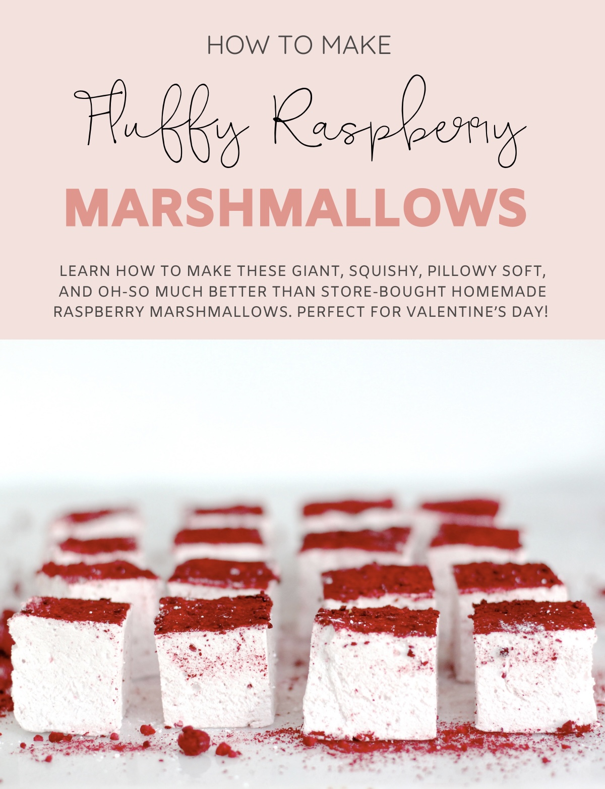 Ever made homemade marshmallows? They are INCREDIBLE. Learn how to make these giant, squishy, pillowy soft, and oh-so much better than store-bought Homemade Raspberry Marshmallows. Perfect for Valentine’s Day! | @glitterinclexi | GLITTERINC.COM