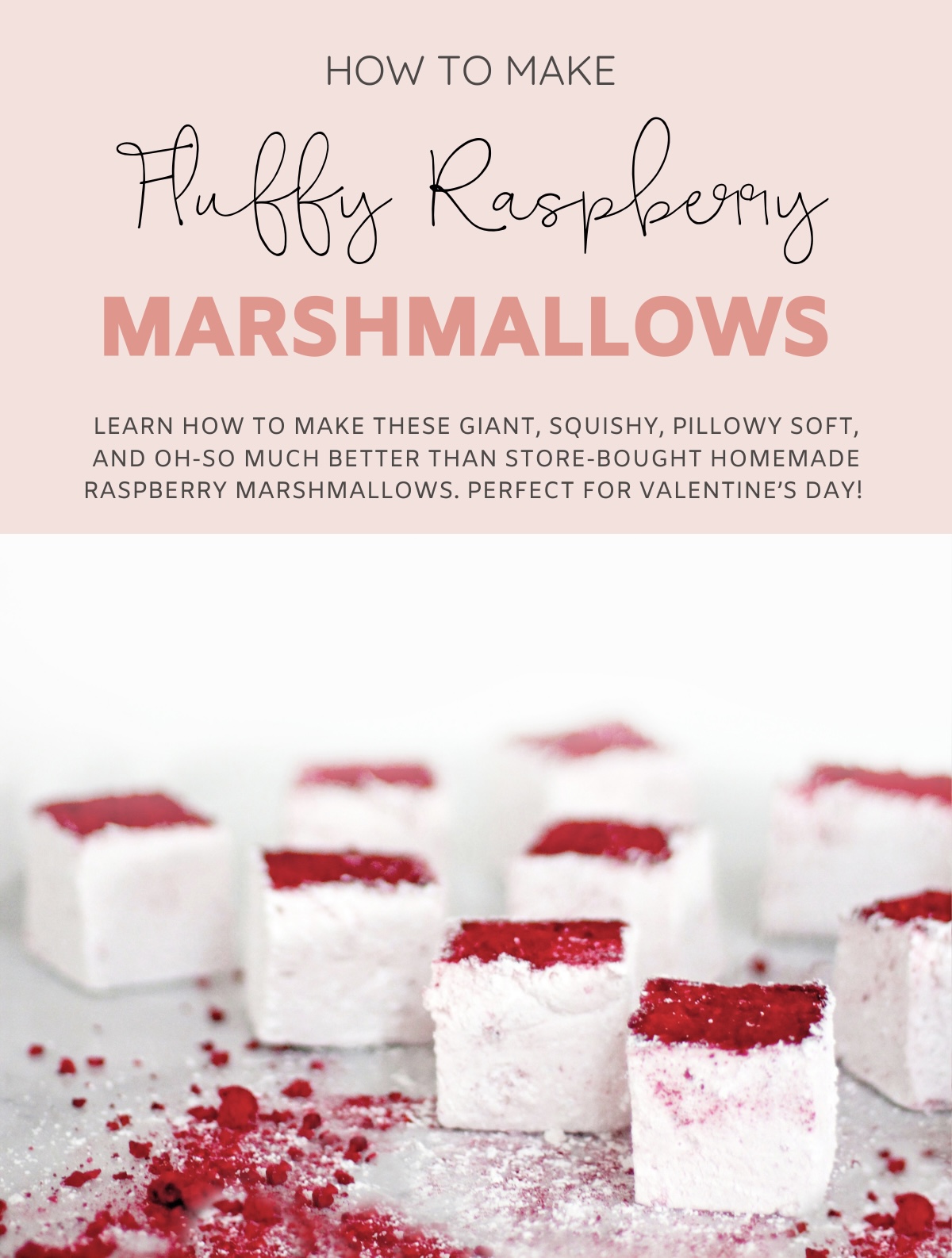 Ever made homemade marshmallows? They are INCREDIBLE. Learn how to make these giant, squishy, pillowy soft, and oh-so much better than store-bought Homemade Raspberry Marshmallows. Perfect for Valentine’s Day! | @glitterinclexi | GLITTERINC.COM