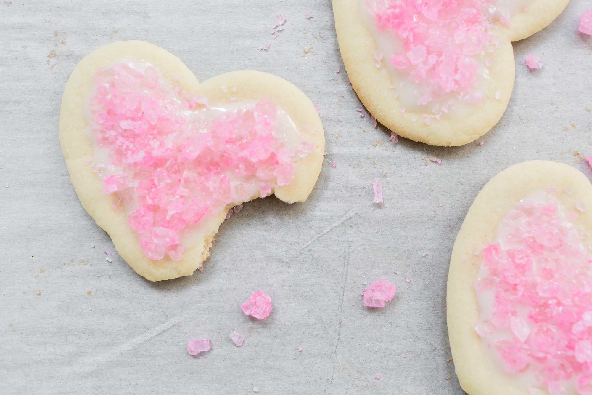 The Best Sugar Cookies for Decorating (These adorable cookies are covered in pink rock candy and are perfect for Valentine's Day!)