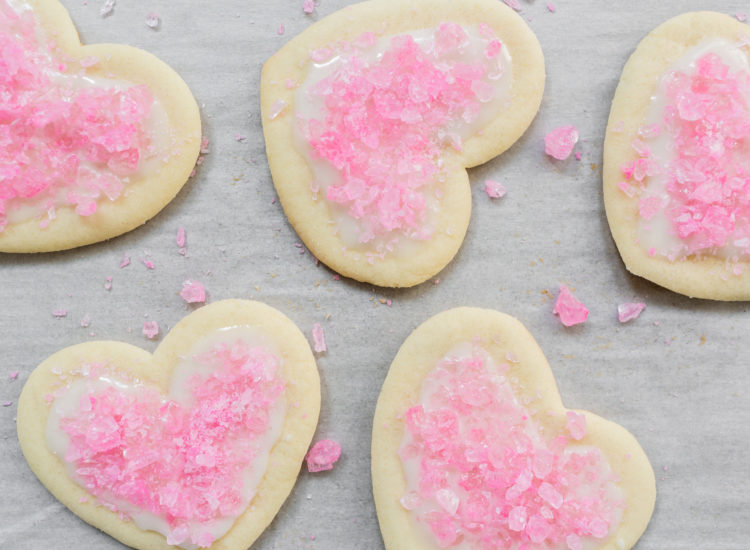 The Best Sugar Cookies for Decorating (These adorable cookies are covered in pink rock candy and are perfect for Valentine's Day!)