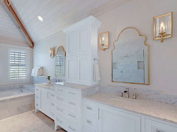 The Dreamiest Coastal Home in Seagrove Beach - White Marble Bathroom