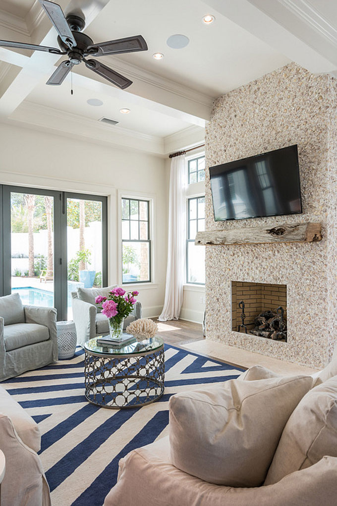 The Dreamiest Coastal Home in Seagrove Beach - Living Room With Fireplace
