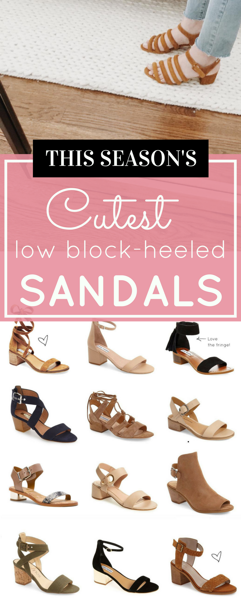 Say hello to the season's cutest low block-heeled sandals. These retro sandals go with everything and the low, sturdy covered block-heel keeps theme practical and comfortable. | glitterinc.com | @glitterinc