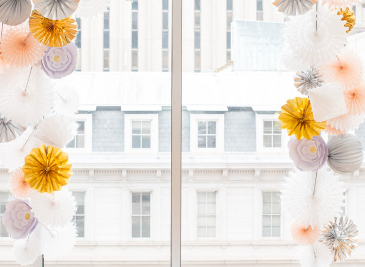 Paper-Crafted Styled Wedding Shoot in The Year's Pantone Colors, Serenity and Rose Quartz, at the Glassbox in Downtown Raleigh NC