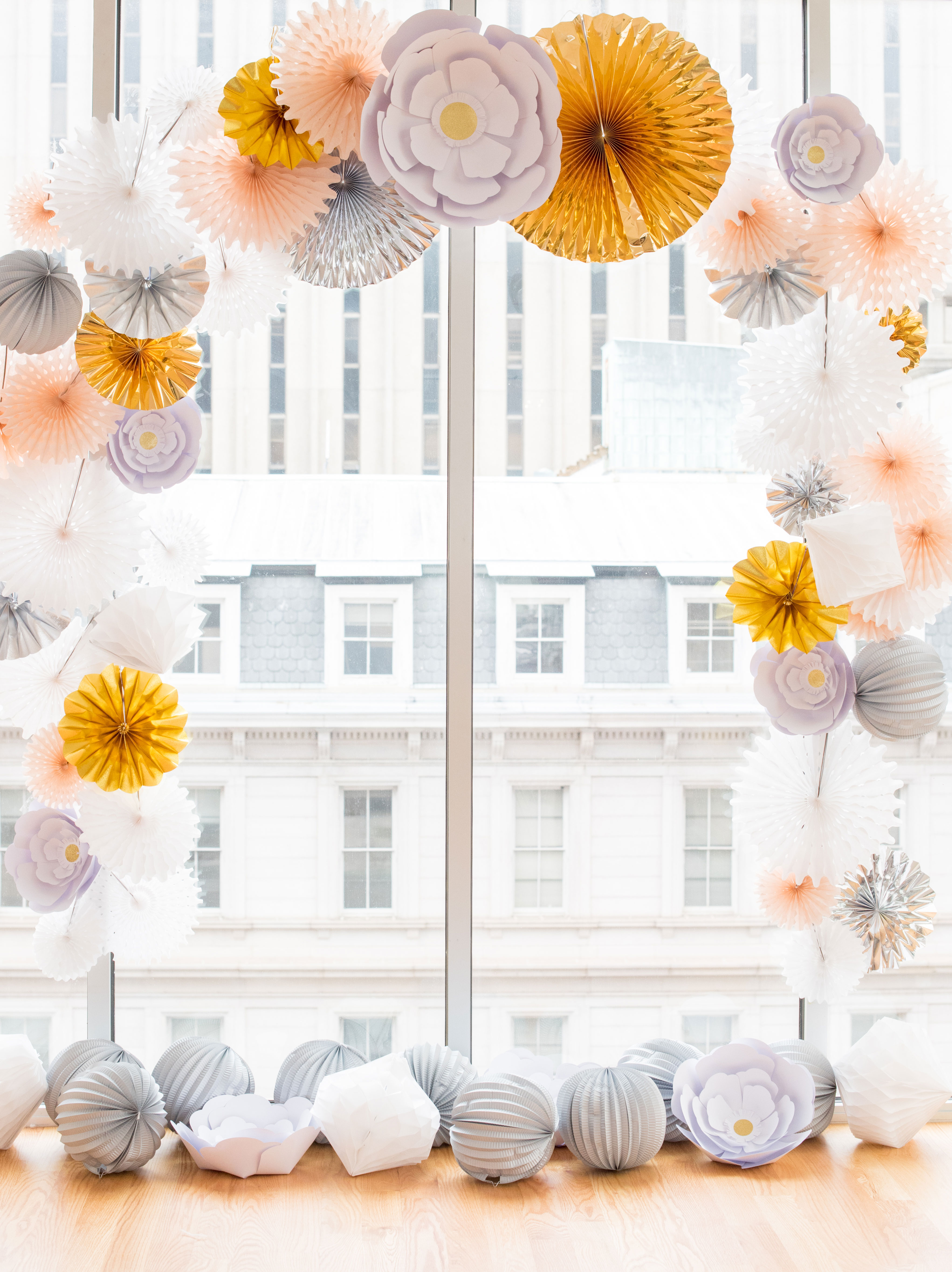 Behind-the-Scenes of a DIY Paper-Crafted Styled Wedding Shoot in The Year's Pantone Colors, Serenity and Rose Quartz, at the Glassbox in Downtown Raleigh North Carolina