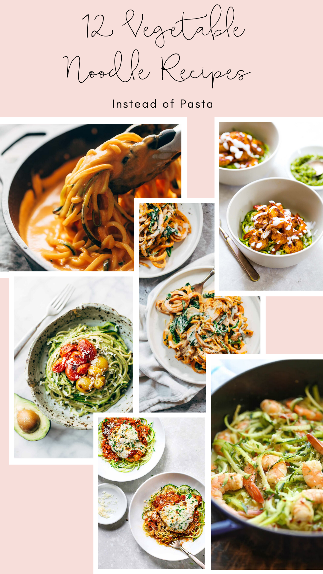 Want to make a healthier switch at lunch or dinner time? Here are 12 amazing recipes using vegetable noodles, when what you really want is pasta! | glitterinc.com | @glitterinc