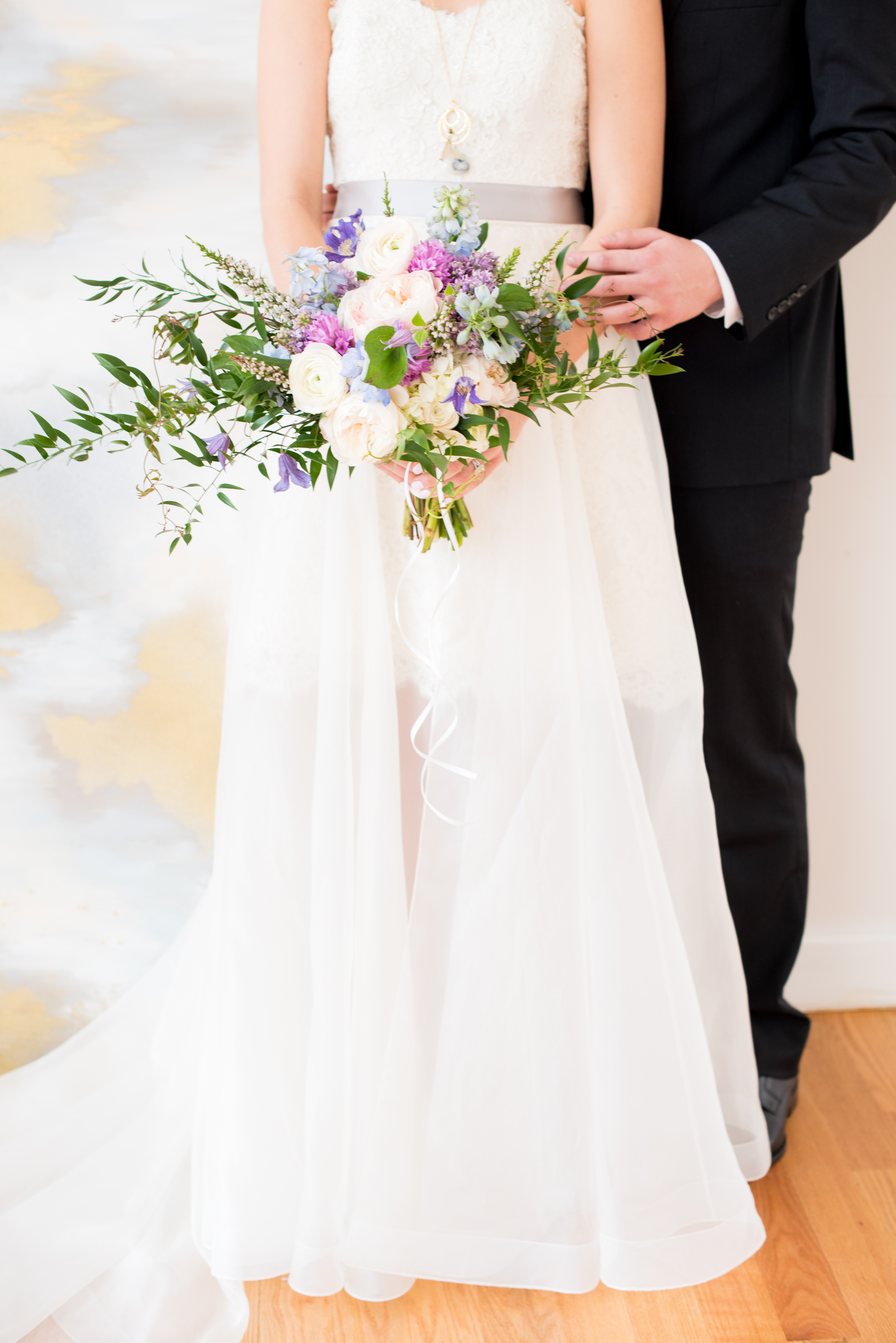 Behind-the-Scenes of a DIY Paper-Crafted Styled Wedding Shoot in The Year's Pantone Colors, Serenity and Rose Quartz, at the Glassbox in Downtown Raleigh North Carolina