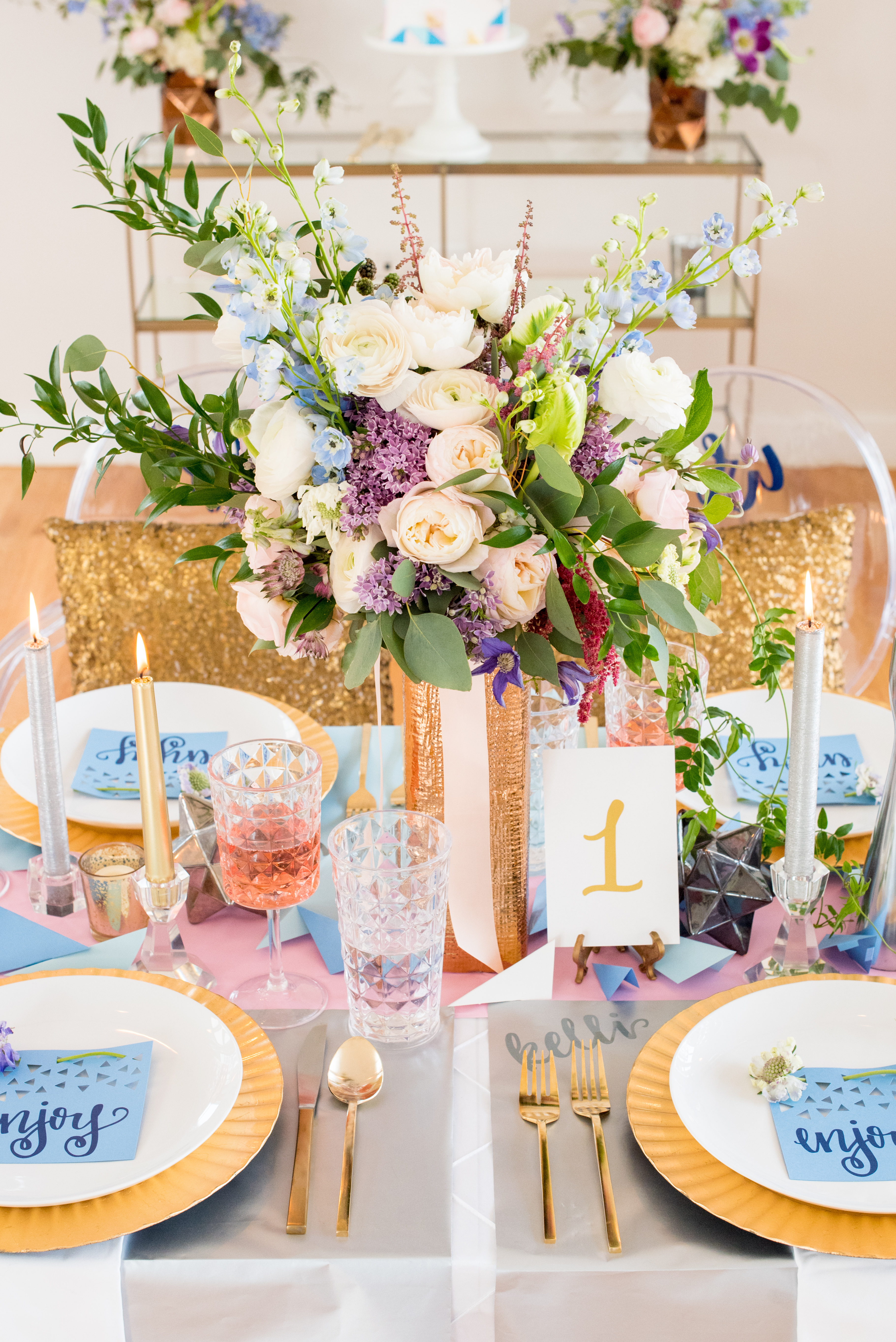 Behind-the-Scenes of a DIY Paper-Crafted Styled Wedding Shoot in The Year's Pantone Colors, Serenity and Rose Quartz, at the Glassbox in Downtown Raleigh North Carolina