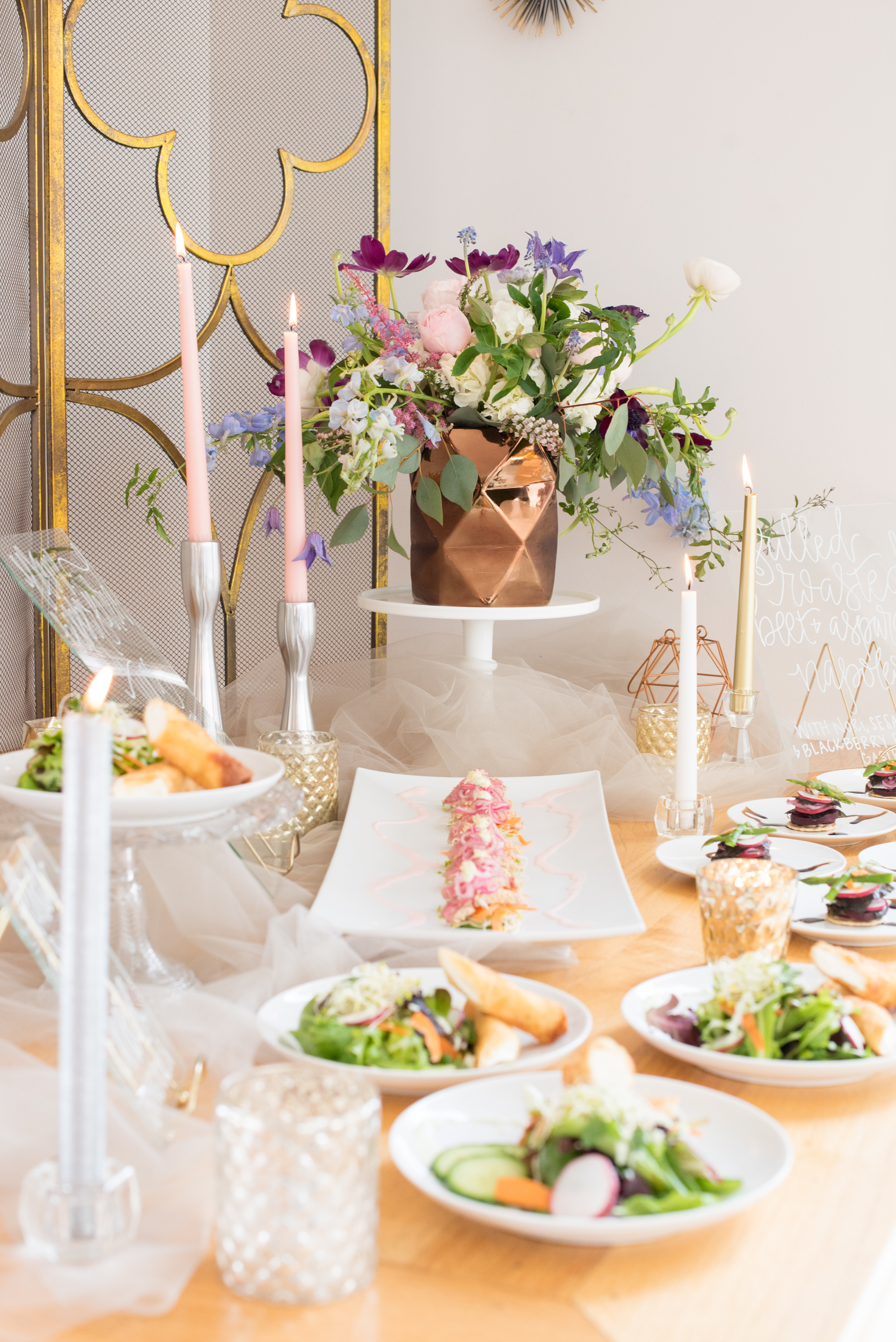 Behind-the-Scenes of a DIY Paper-Crafted Styled Wedding Shoot in The Year's Pantone Colors, Serenity and Rose Quartz, at the Glassbox in Downtown Raleigh North Carolina