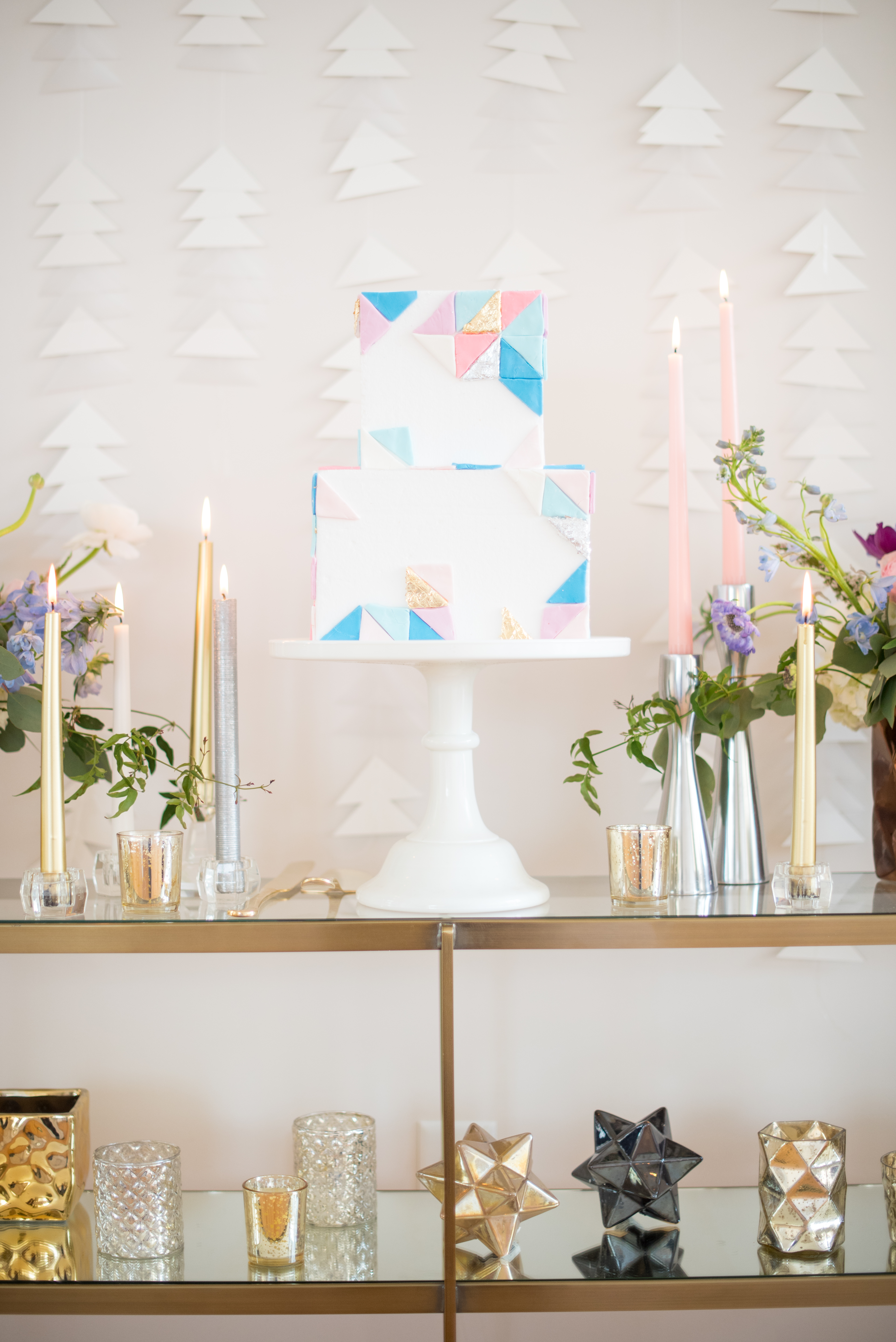 Behind-the-Scenes of a DIY Paper-Crafted Styled Wedding Shoot in The Year's Pantone Colors, Serenity and Rose Quartz, at the Glassbox in Downtown Raleigh North Carolina