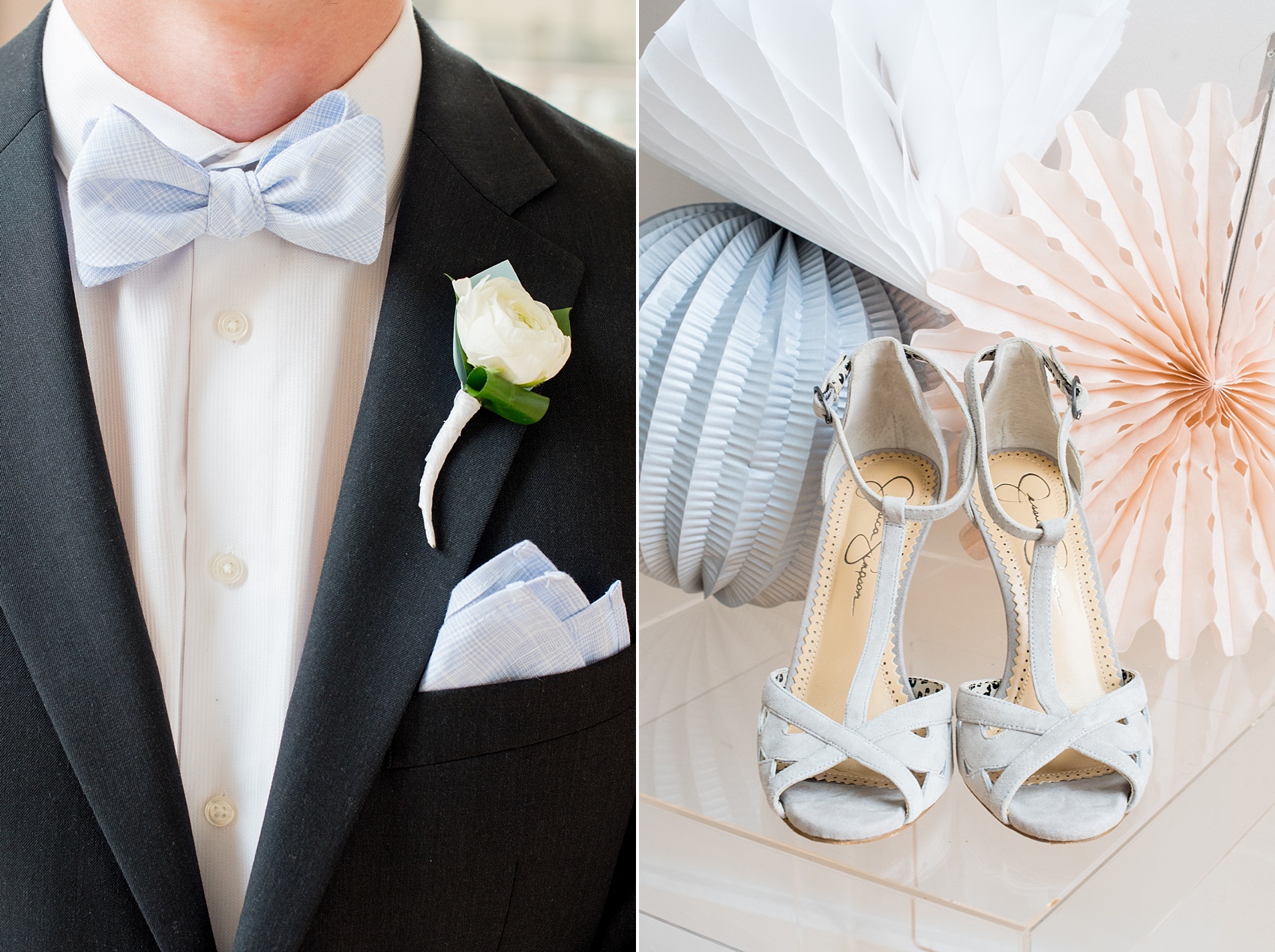 Behind-the-Scenes of a DIY Paper-Crafted Styled Wedding Shoot in The Year's Pantone Colors, Serenity and Rose Quartz, at the Glassbox in Downtown Raleigh North Carolina