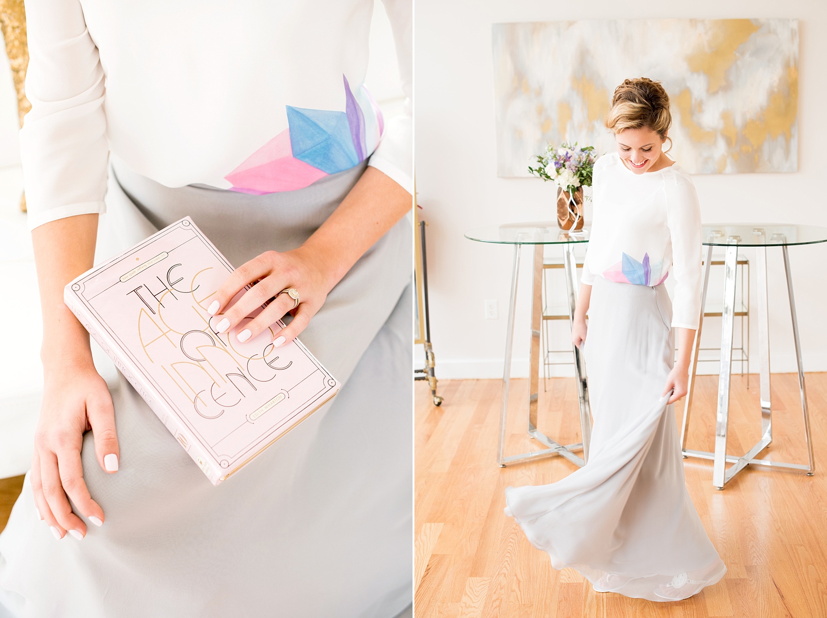 Behind-the-Scenes of a DIY Paper-Crafted Styled Wedding Shoot in The Year's Pantone Colors, Serenity and Rose Quartz, at the Glassbox in Downtown Raleigh North Carolina