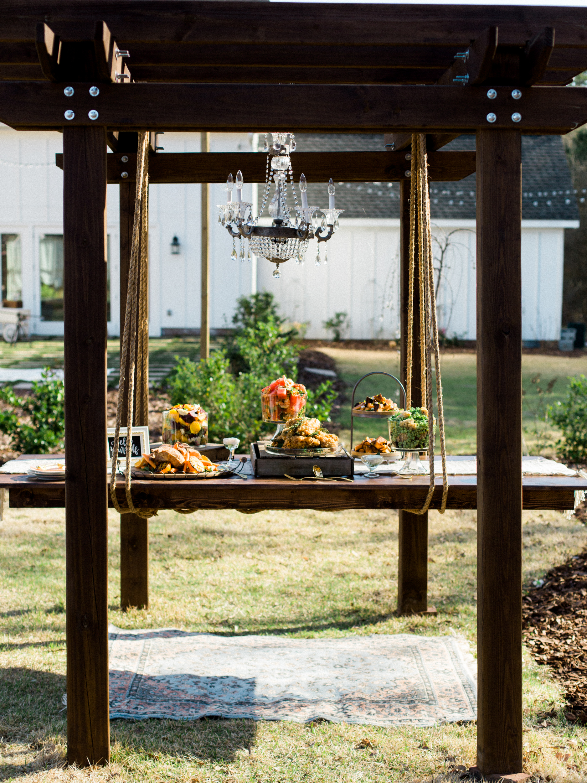 Outdoor Styled Southern Dinner Party - Behind-the-Scenes of a Styled Shoot (Hanging Buffet Table)