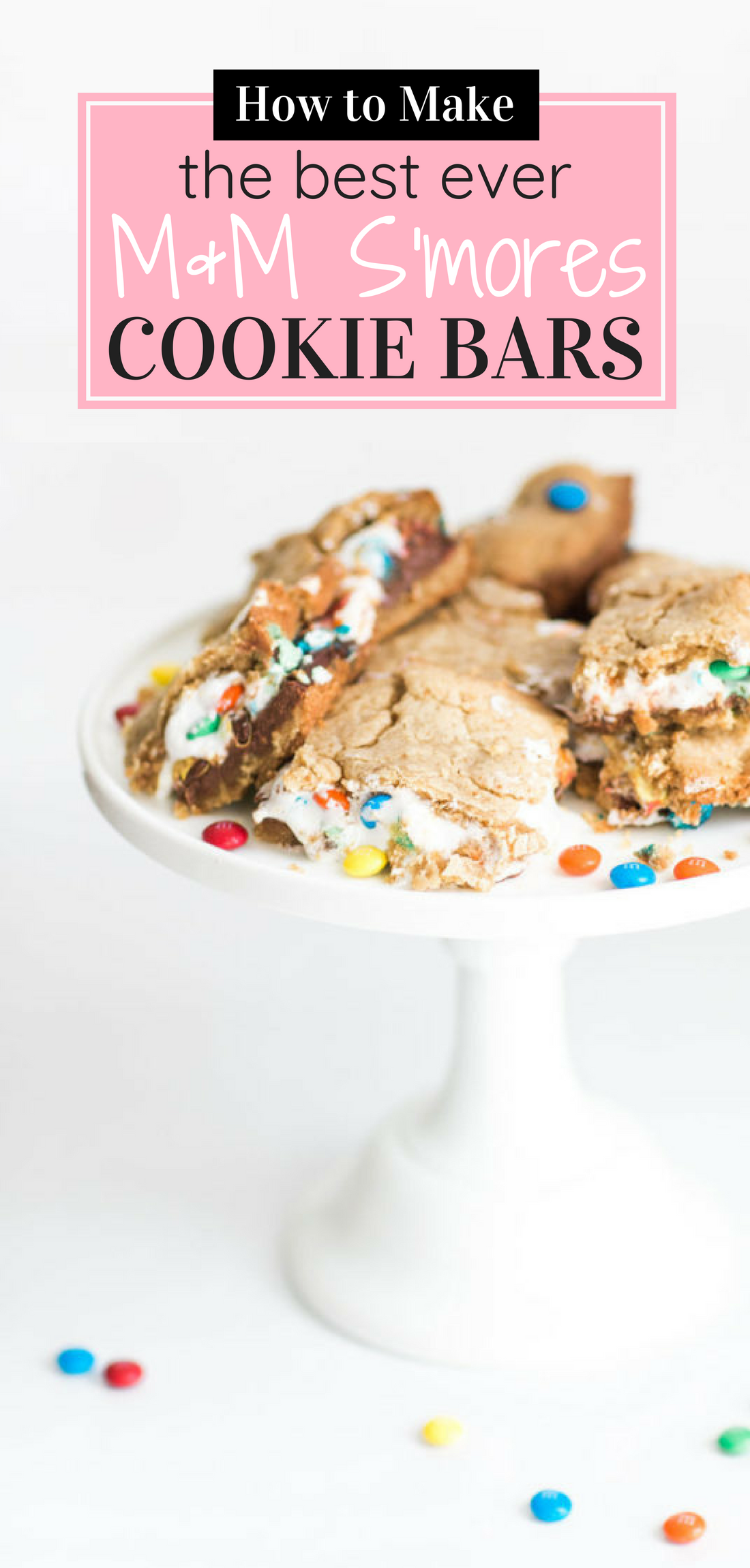 How to Make The Best Ever M&M S'Mores Cookie Bars. (These s'mores bars are moist, perfectly sweet, and taste like your favorite campfire treat!) Click through for the recipe. #smores #smoresbars #dessert | glitterinc.com | @glitterinc