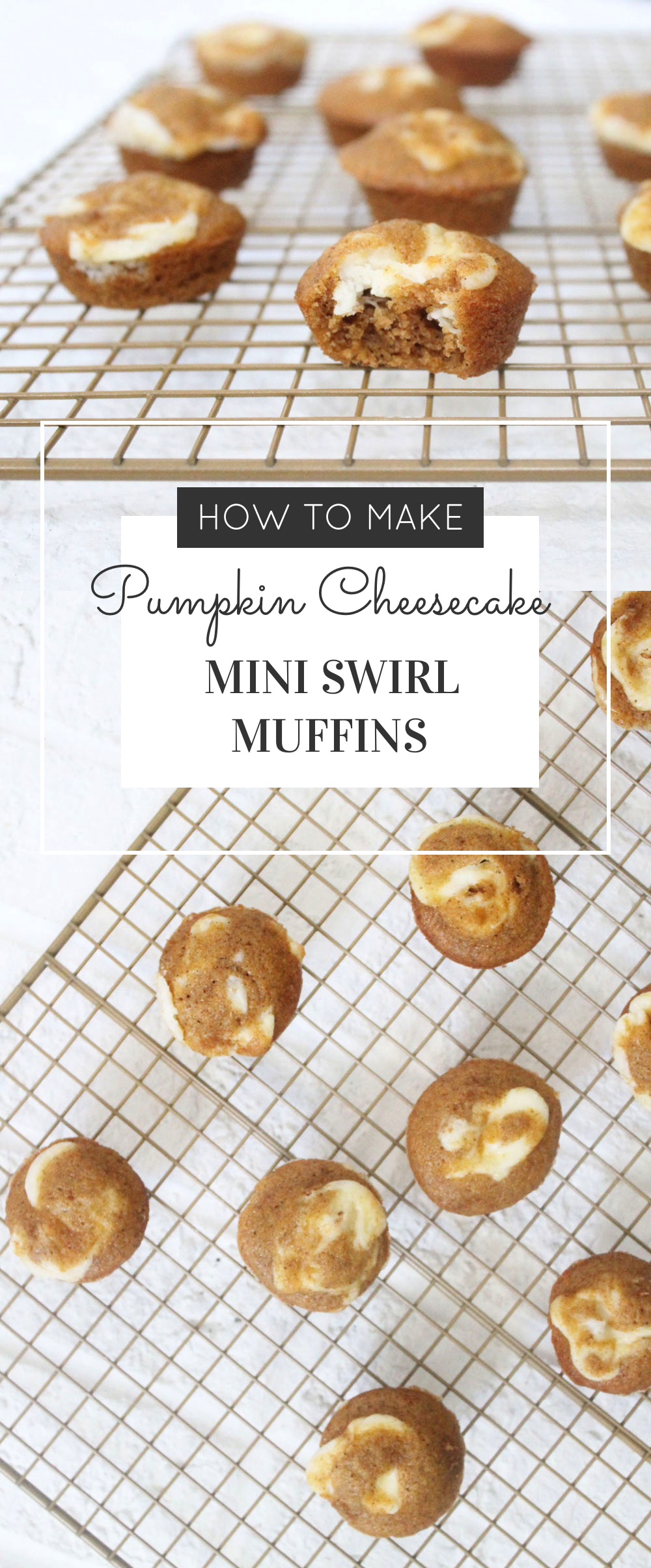 How to make easy and AMAZING pumpkin cheesecake mini swirl muffins. Click through for the details. | glitterinc.com | @glitterinc