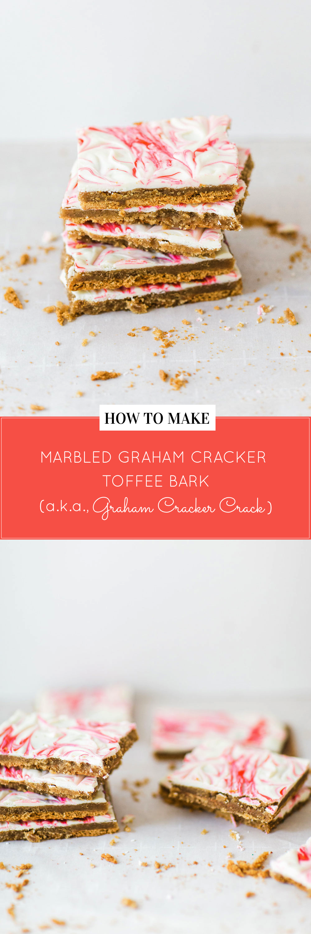 How to make marbled graham cracker toffee bark (a.k.a., graham cracker crack). It's kind of perfect for Valentine's Day, don't ya think? Click through for the recipe. | glitterinc.com | @glitterinc