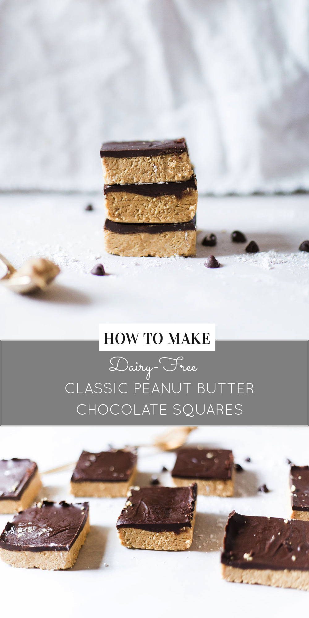 How to make vegan and dairy-free classic peanut butter chocolate squares. You will fall in love with this throwback dessert all over again! Click through for the recipe. | glitterinc.com | @glitterinc