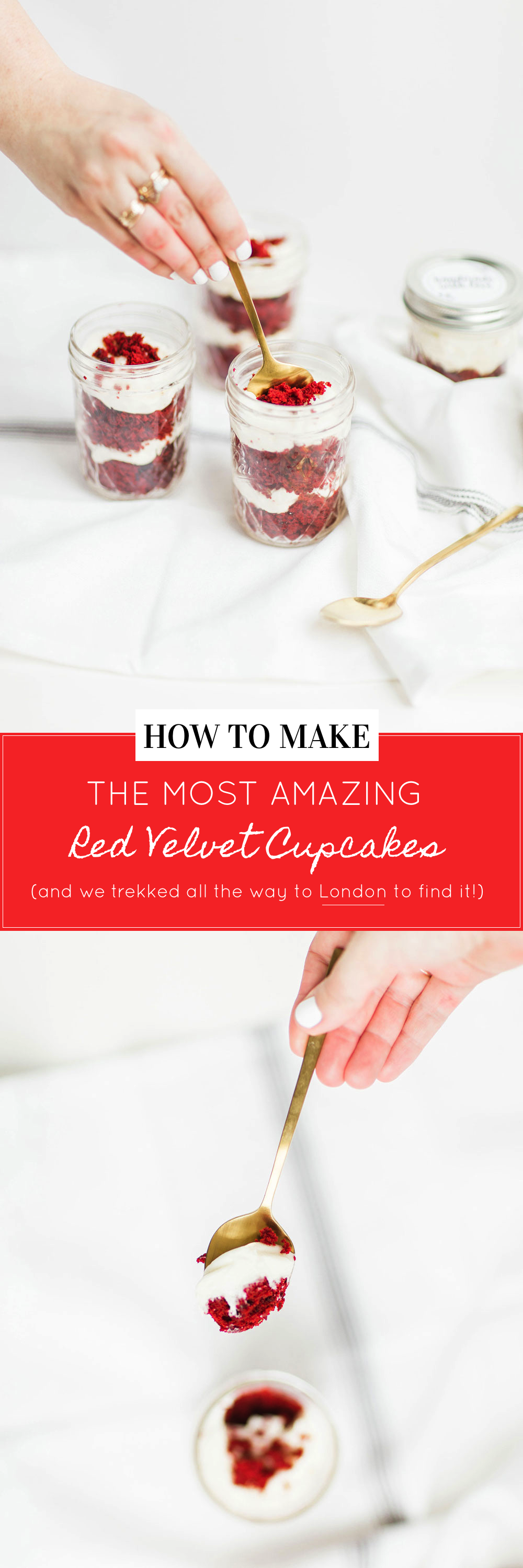 How to make my absolute FAVORITE moist red velvet cupcakes. Put them in jars for the sweetest gift! Click through for the recipe. | glitterinc.com | @glitterinc