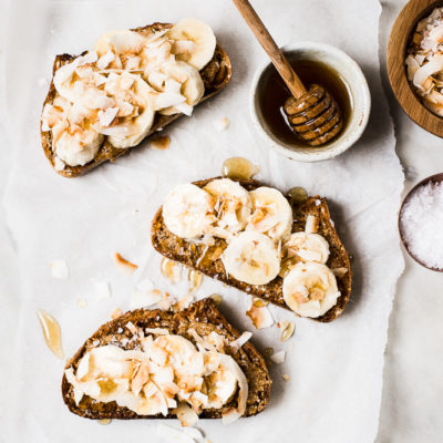 Almond Butter Toast with Bananas and Toasted Coconut