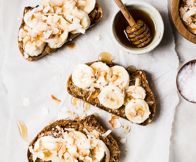 Almond Butter Toast with Bananas and Toasted Coconut