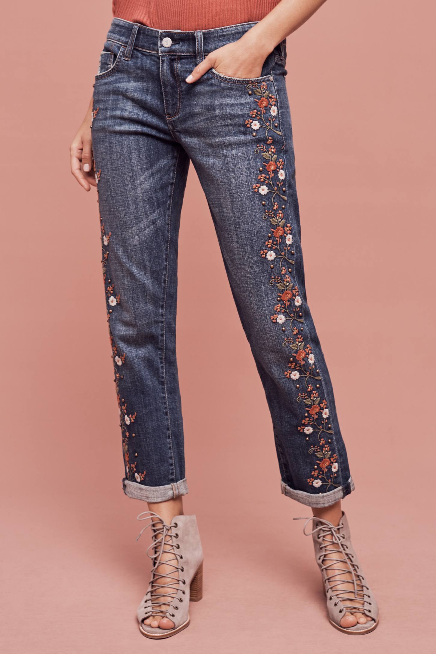 Anthropologie Pilcro Hyphen Mid-Rise Embroidered Jeans