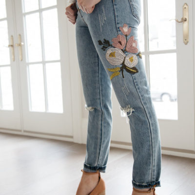 Embroidered Distressed Denim