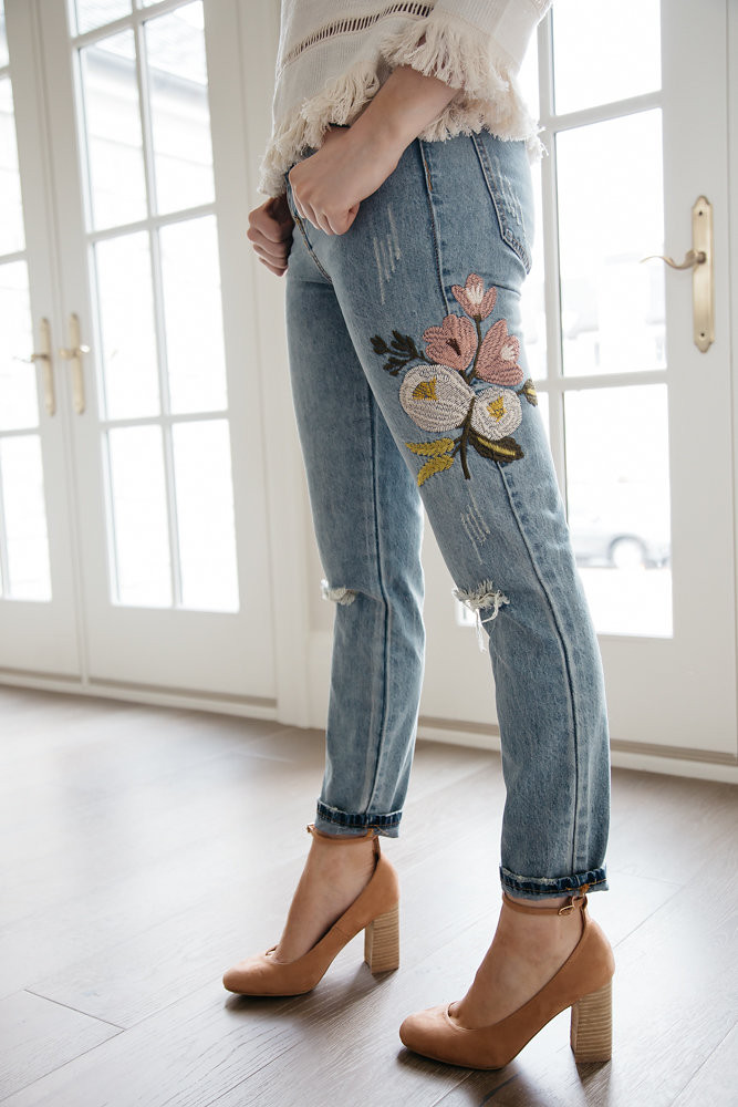 Floral on sale embroidered jeans