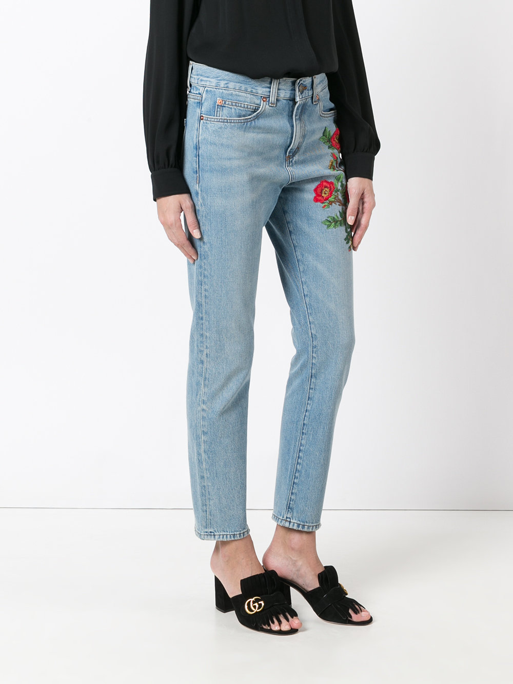 Gucci Embroidered Flower Jeans