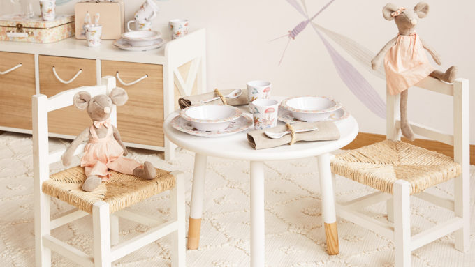 Zara Home's New Kids Collection with table and chairs, plates, and stuffed toys