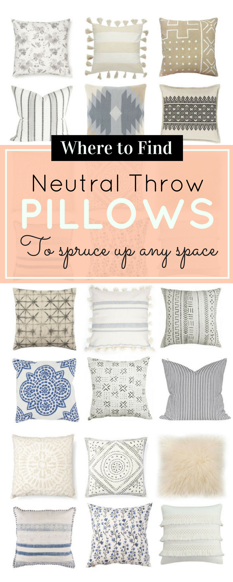 18 Neutral Throw Pillows to Spruce Up Any Space, because pillows make every room happier, more styled and pulled together. Click through for the details. | glitterinc.com | @glitterinc