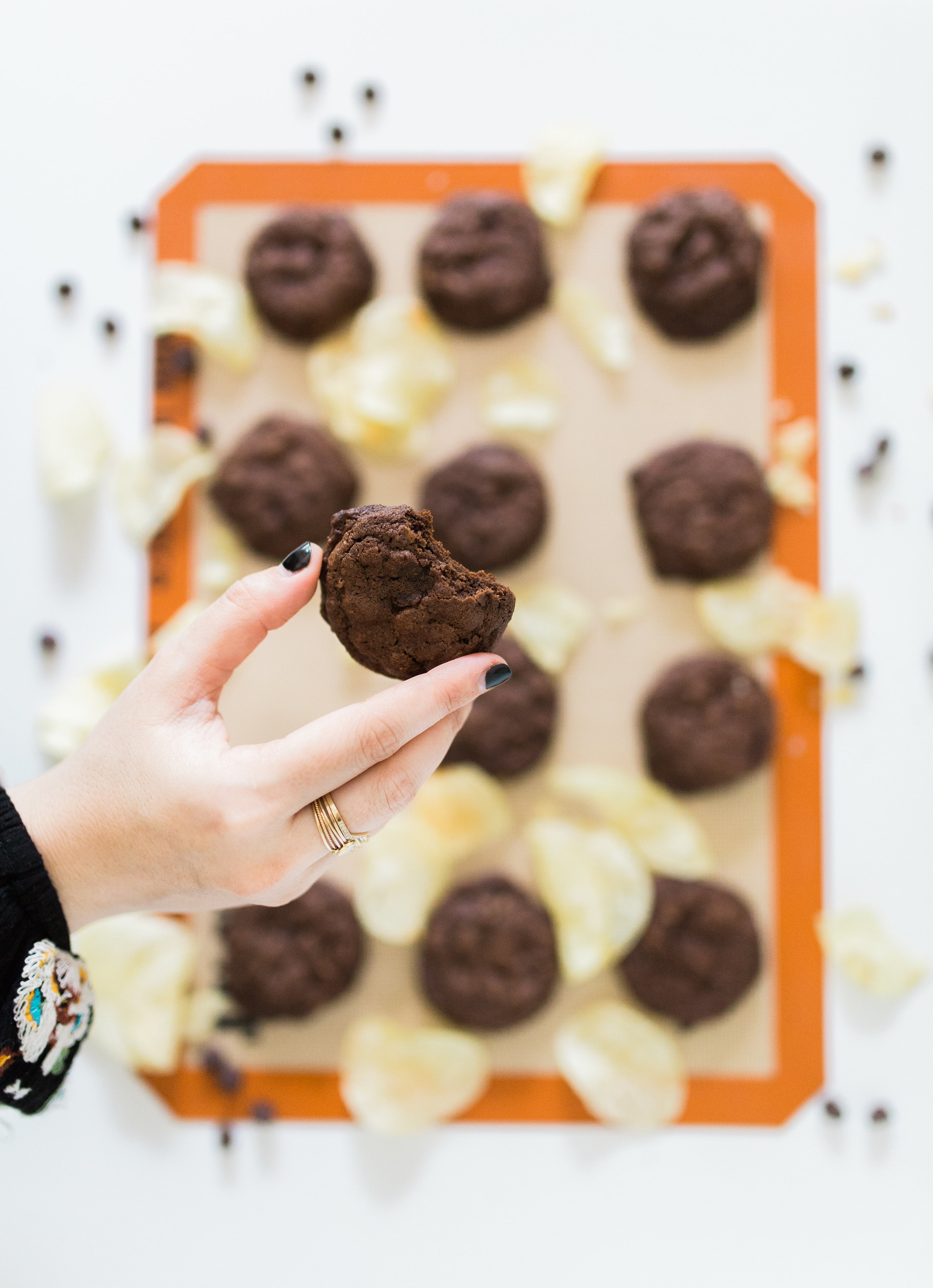 Decadent Double Chocolate Potato Chip Cookies by foodie blogger Lexi of Glitter, Inc. Click through for the recipe. | glitterinc.com | @glitterinc