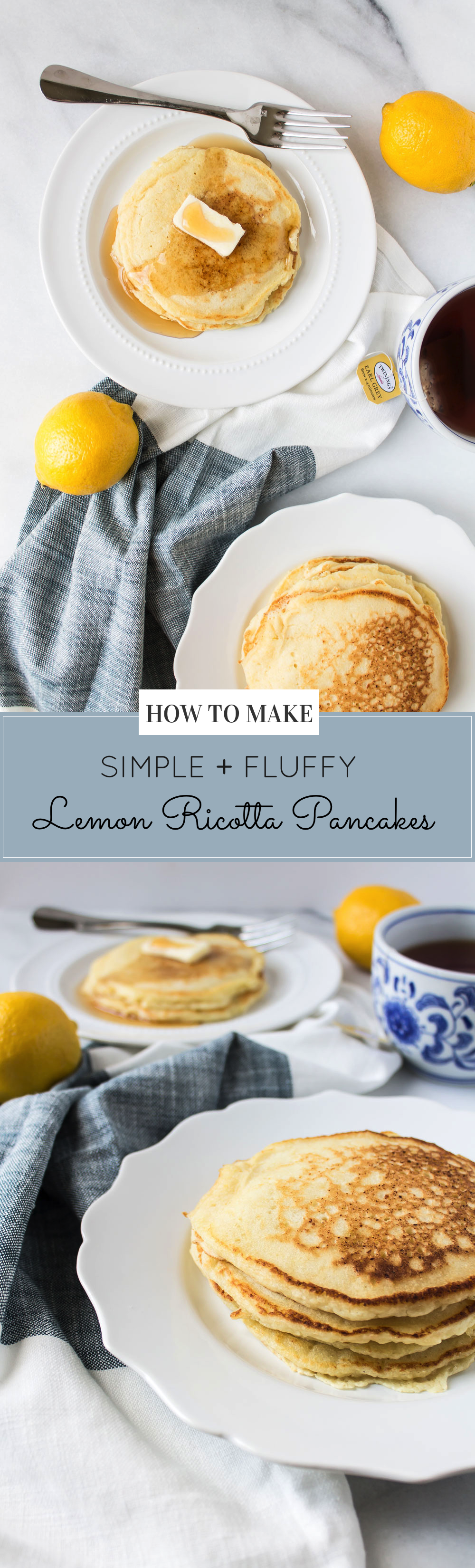Delicious Lemon Ricotta Pancakes by foodie blogger Lexi of Glitter, Inc. Click through for the recipe. | glitterinc.com | @glitterinc