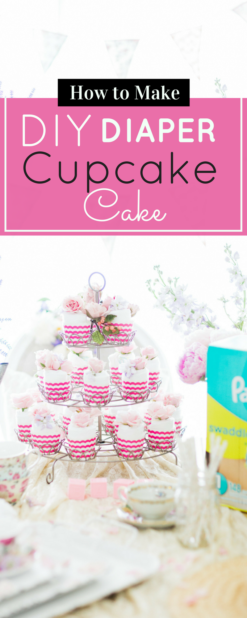 Lifestyle blogger Lexi of Glitter, Inc. shares how to throw a tea party baby shower in 6 easy steps; plus a DIY diaper cake using cupcake liners! #babyshower #teaparty #teapartybabyshower #shower #teapartyshower #party #newbaby #baby | Click through for the details. | glitterinc.com | @glitterinc