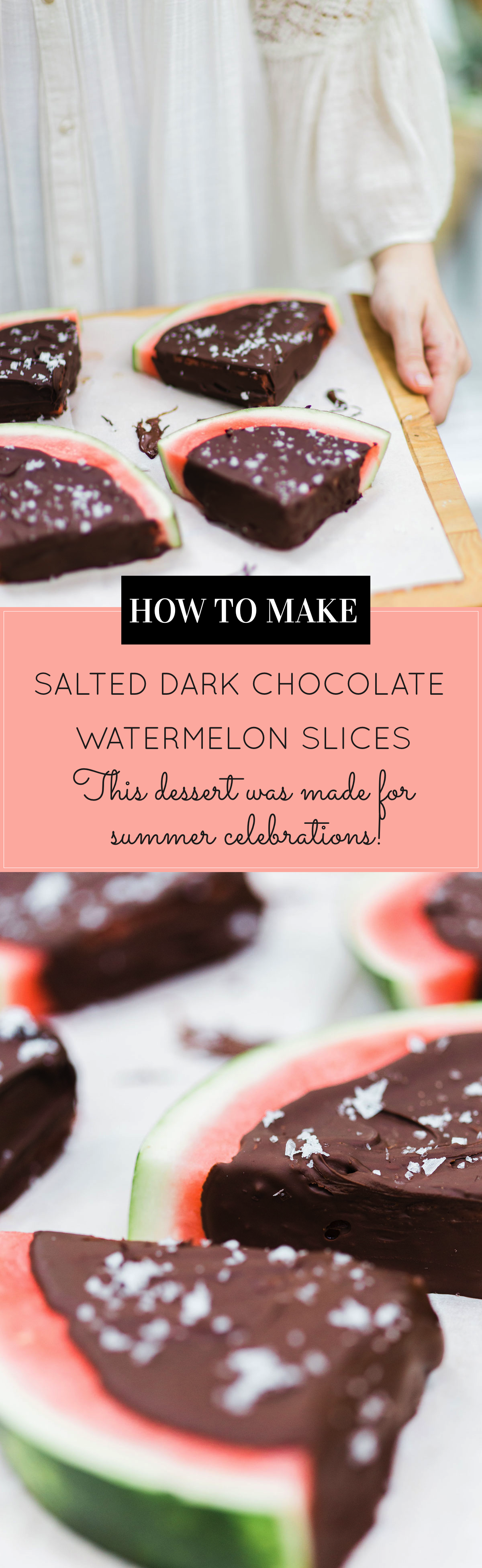 Salted Dark Chocolate Watermelon Slices by lifestyle blogger Lexi of Glitter, Inc. Click through for the perfect summer recipe. | glitterinc.com | @glitterinc