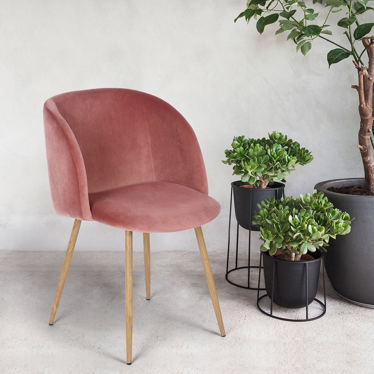 Pink chair with wooden legs hot sale