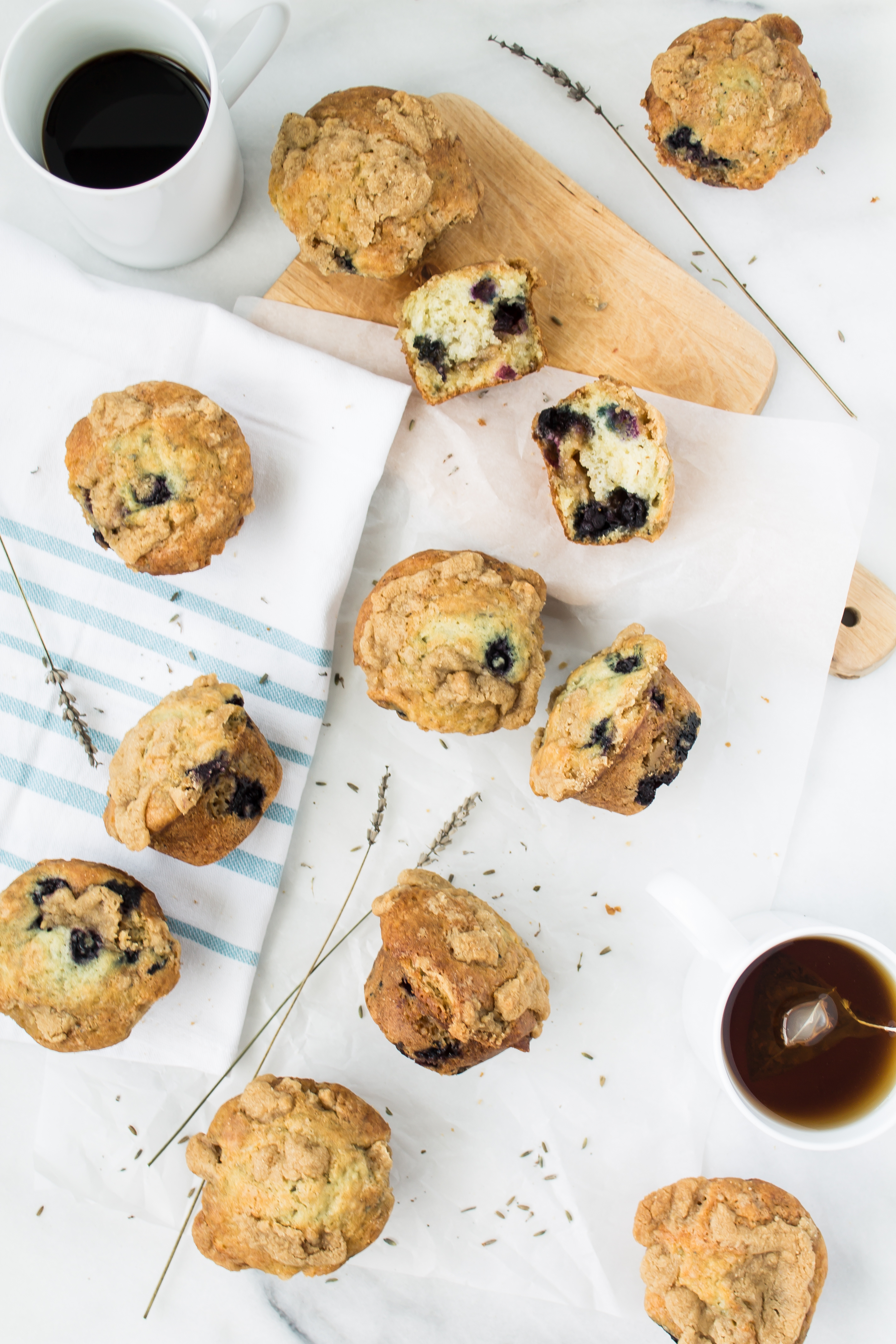 The most incredible blueberry lavender streusel muffins packed with fresh blueberries, a hint of delicate lavender, and topped with a buttery-sweet streusel. YUM. Click through for the recipe. | glitterinc.com | @glitterinc