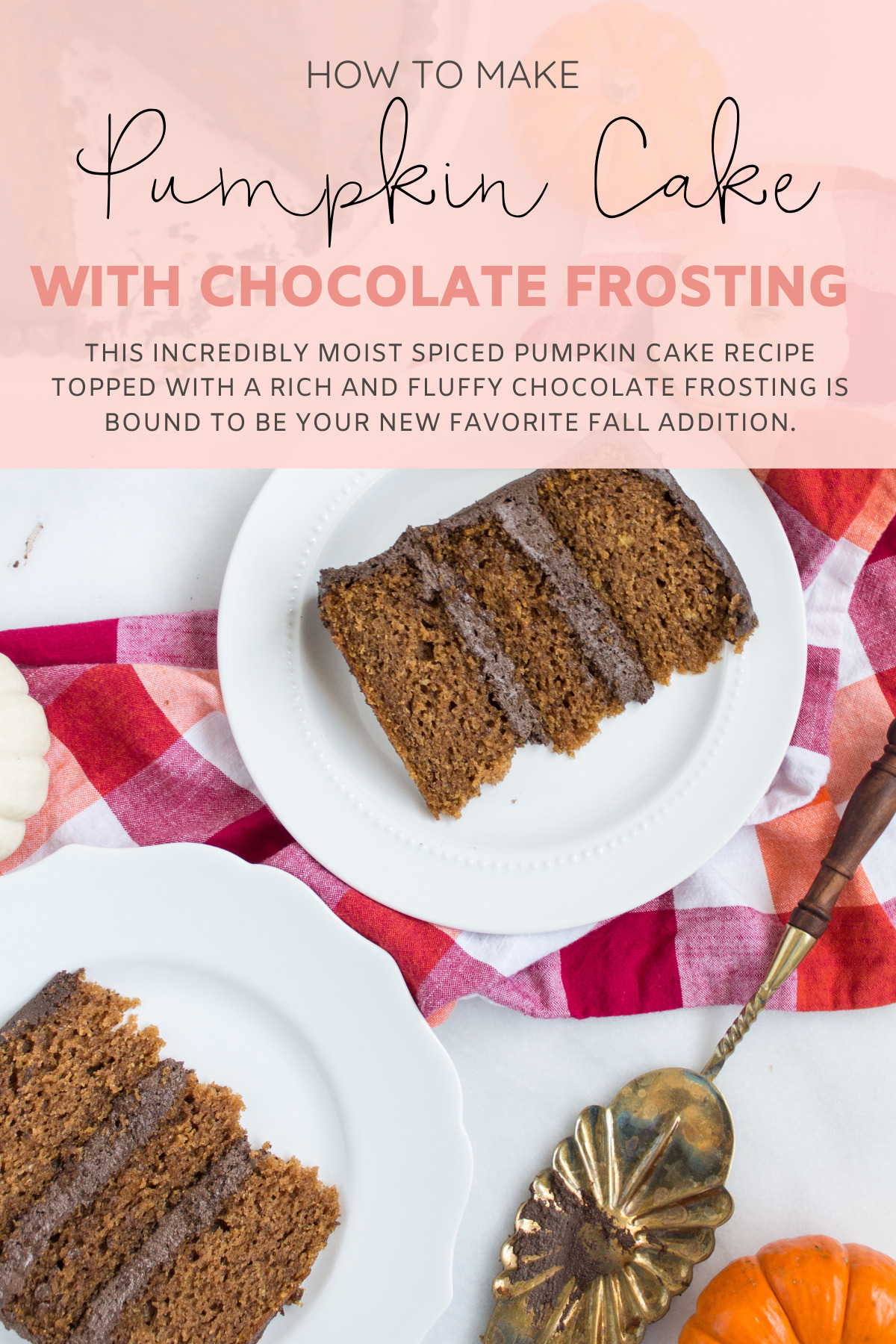 This incredibly moist spiced pumpkin cake recipe topped with a rich and fluffy chocolate frosting is bound to be your new favorite fall addition. Honestly, if you’ve never tried pumpkin and chocolate, now is the time! The combination is heavenly. | glitterinc.com | @glitterinc