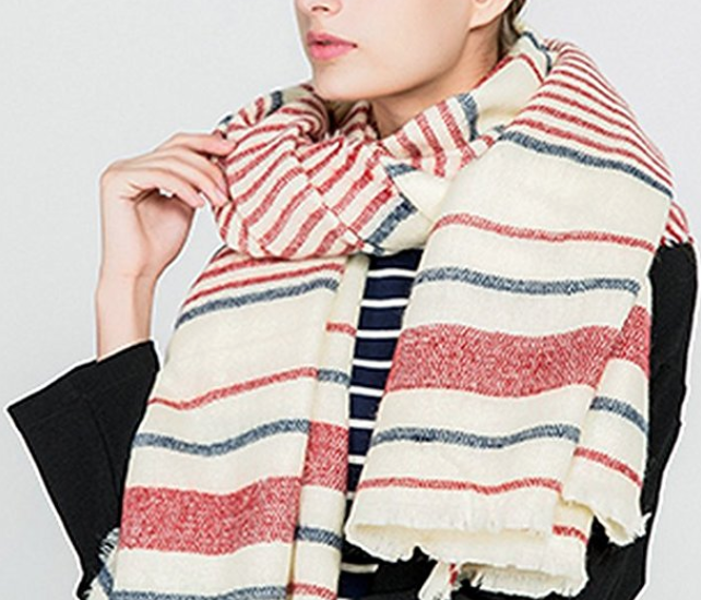 Ababalaya Extra Large Soft Warm Cashmere Stripe Scarf