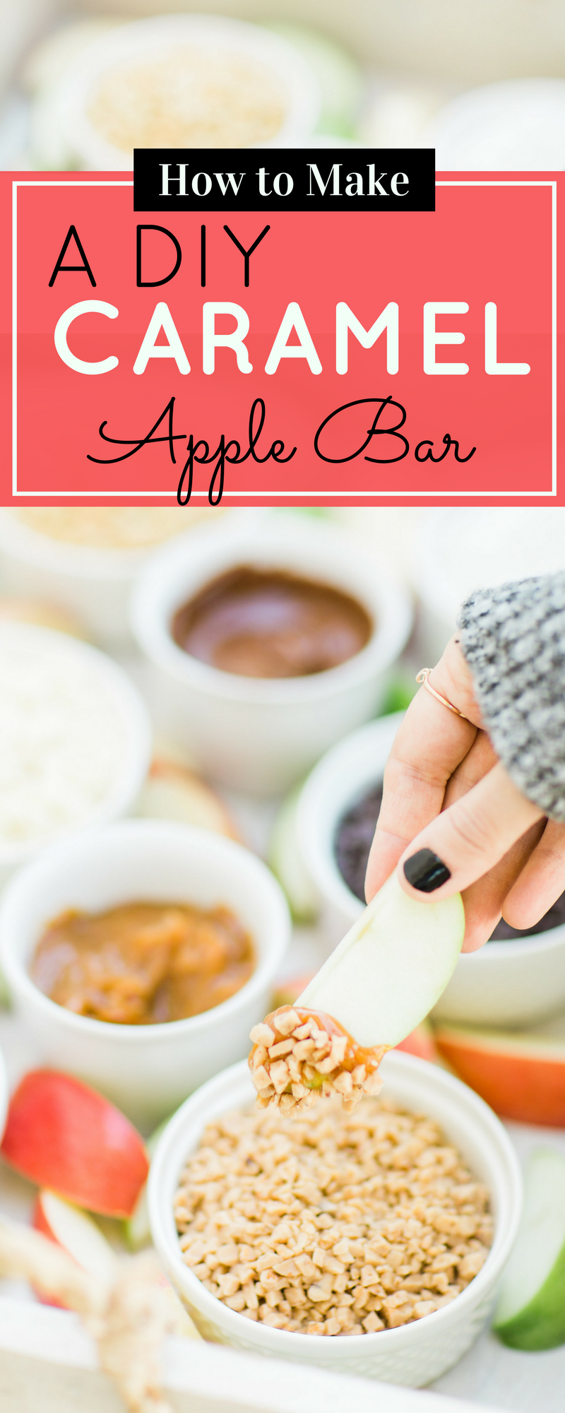 A DIY caramel apple pie bar is the kind of easy dessert station everyone will love. This set-up is delicious, nostalgic, and so much fun. | glitterinc.com | @glitterinc