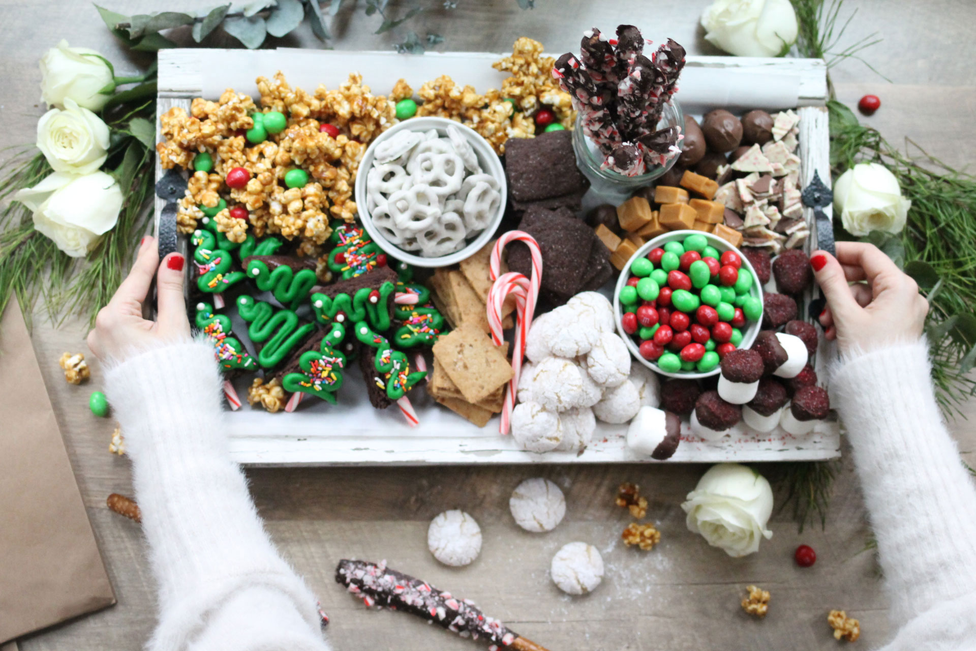 How to make the ultimate dessert snack board for the holidays; a.k.a., a sweet charcuterie spread. | glitterinc.com | @glitterinc - How to Make a Holiday Dessert Charcuterie Board by North Carolina foodie blogger Glitter, Inc.