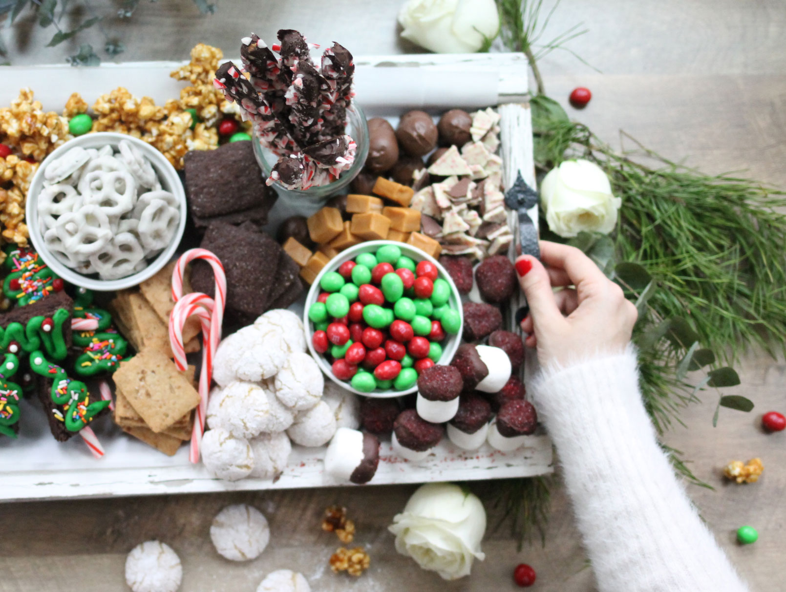 How to make the ultimate dessert snack board for the holidays; a.k.a., a sweet charcuterie spread. | glitterinc.com | @glitterinc - How to Make a Holiday Dessert Charcuterie Board by North Carolina foodie blogger Glitter, Inc.