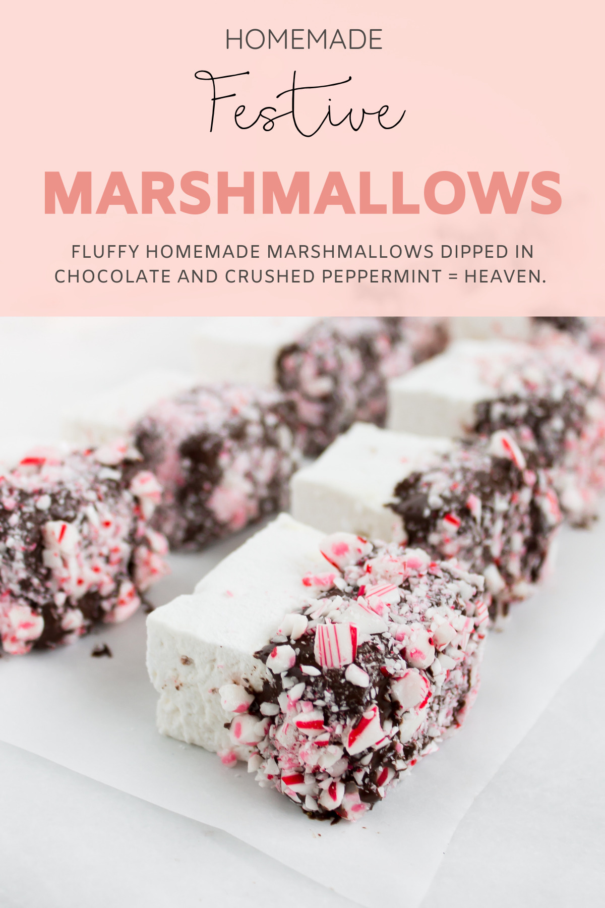 Fluffy homemade marshmallows dipped in chocolate and crushed peppermint; these heavenly and festive marshmallows are perfect for gifting and devouring this holiday season. Click through for the Christmas candy chocolate marshmallow recipe. | glitterinc.com | @glitterinc