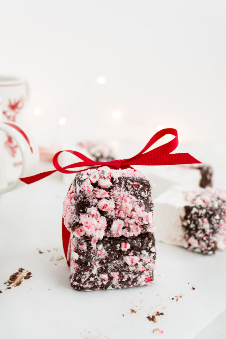 Chocolate Covered Marshmallows with Crushed Peppermint