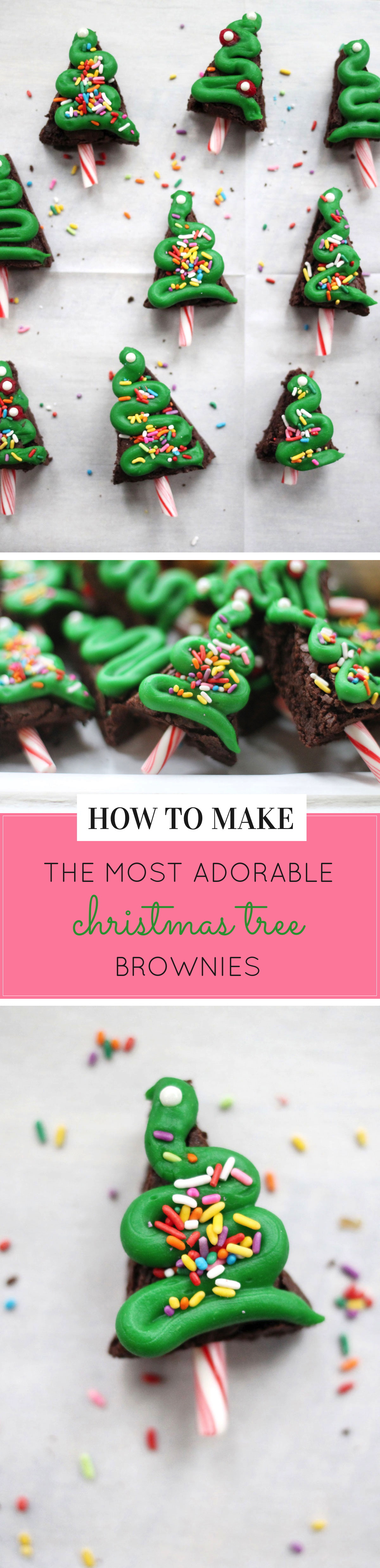 You're going to want to make these really stinkin' cute Christmas tree shaped brownies for ALL of your holiday parties! Click through for the DIY. | glitterinc.com | @glitterinc - How to Make The Cutest Easy Christmas Brownies by North Carolina foodie blogger Glitter, Inc. - How to Make The Cutest Easy Christmas Brownies by North Carolina foodie blogger Glitter, Inc.