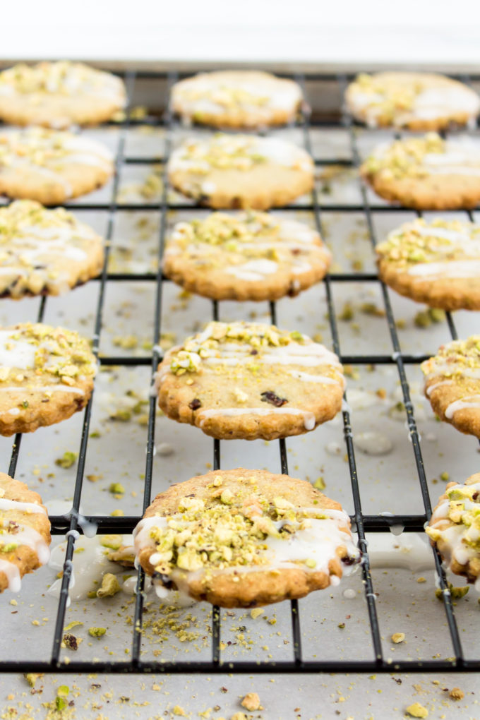 Frosted Pistachio Cranberry Shortbread Cookies Recipe - Glitter, Inc.